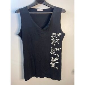 Fundy Resort Womens XL Black Cotton Graphic V-Neck Sleeveless Muscle Tank Top